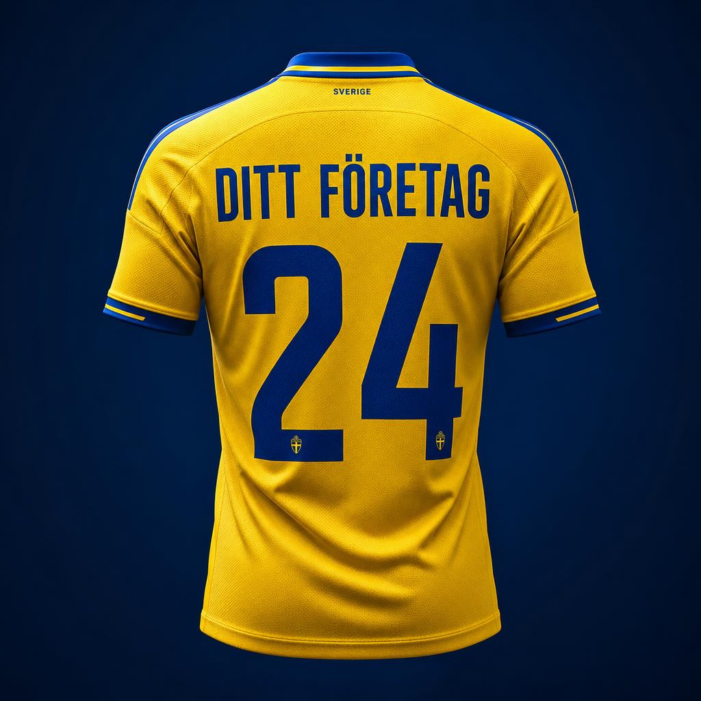 Sverige-tröja med DITT FÖRETAG tryckt på ryggen